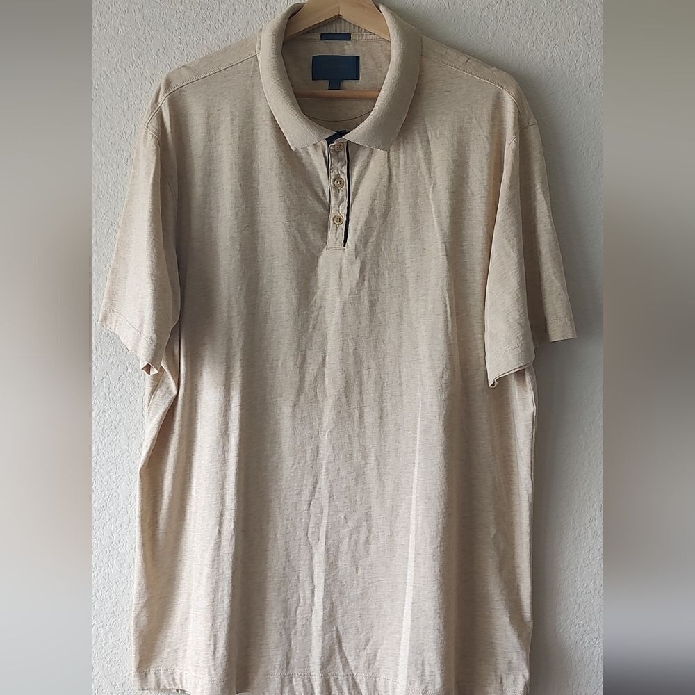 FAIRLANE Pima Cotton Brody Contrast Placket Polo Off-white heather oatmeal XL